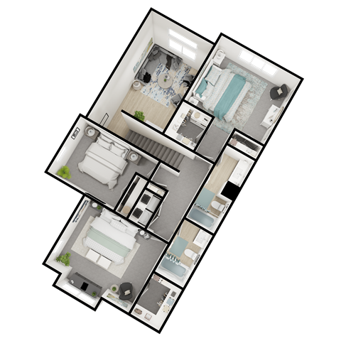 a 3d floor plan of a house with a bedroom and a bathroom